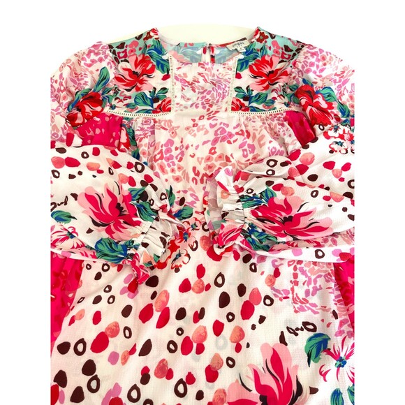 Umgee Babydoll Mixed Print Dress Sz M Pink Boho Feminine Artsy Vintage Inspired - Picture 11 of 15